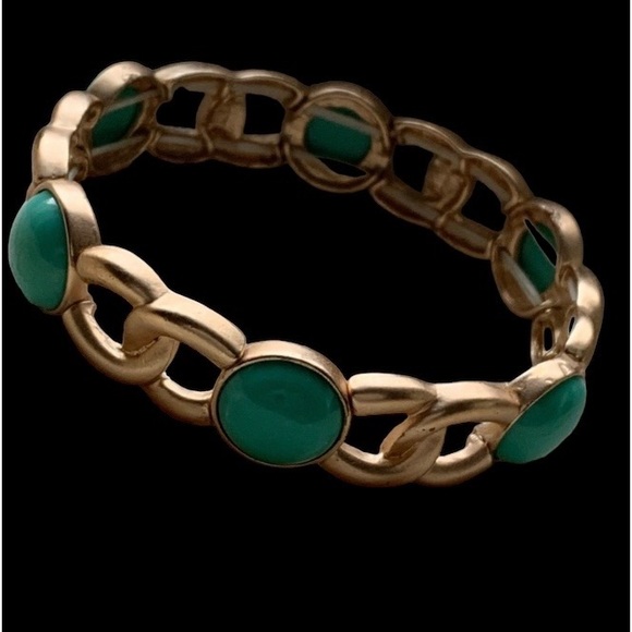 Matte Gold & Turquoise Green Bead Stretch Fashion Bracelet Woman’s Jewelry - Picture 3 of 5
